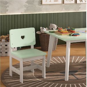 Cadeira Infantil  Sofia  Madeira Maciça  e MDF Branco/Verde