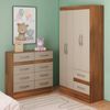 Quarto Infantil com Cômoda 8 Gavetas e Guarda-Roupa 4 Portas e 2 Gavetas Ninho Castanho / Off White