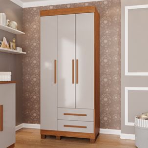 Guarda-roupa Infantil 3 Portas 2 Gavetas Aurora Espresso Móveis Cinamomo / Off White