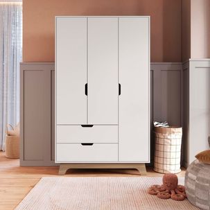 Guarda-roupa Infantil 3 Portas e 2 Gavetas 100% Mdf Alice Branco/ Louro Freijó Grann