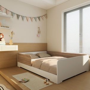 Cama Infantil Montessoriana Casal Mark em MDF Branco/ Louro Freijó Grann