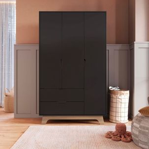 Guarda-roupa Infantil 3 Portas e 2 Gavetas 100% Mdf Alice Preto/ Louro Freijó Grann