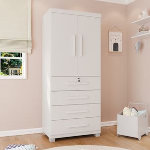 Guarda-roupa Infantil 2 Portas 4 Gavetas Anne Espresso Móveis Branco
