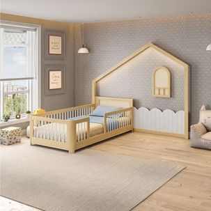 Cama Montessoriana Wave e Moldura com Led New Garden Casatema Natural/Branco