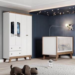 Quarto de Bebê Berço Roupeiro Retro Confete Branco