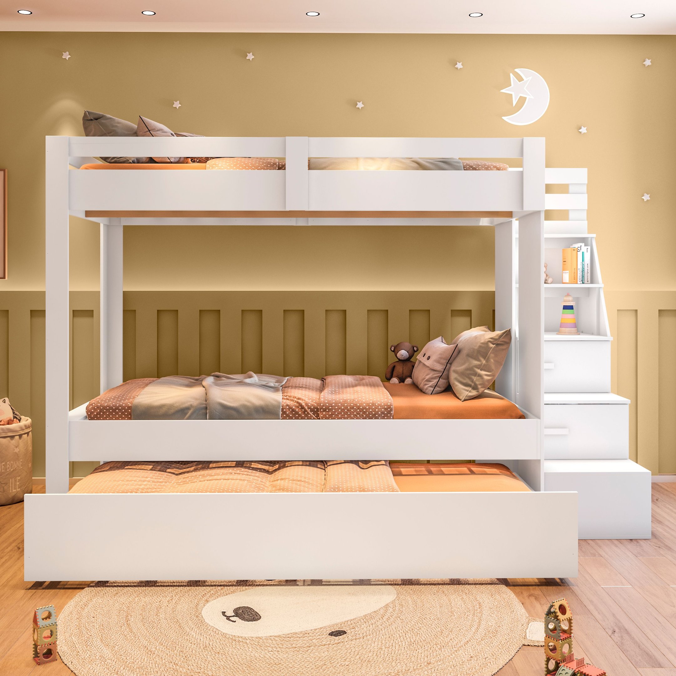 Beliche Infantil/Juvenil com Cama Auxiliar e Escada Multifuncional Moon ...