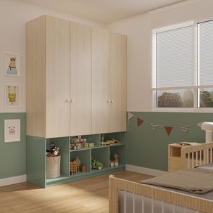 Guarda-roupa 4 Portas com Nichos Curió Casatema Verde/Natural