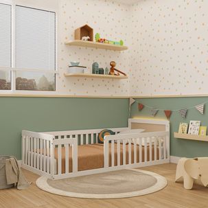 Cama Montessoriana Solteiro com Led Giulia Rattan Casatema Branco