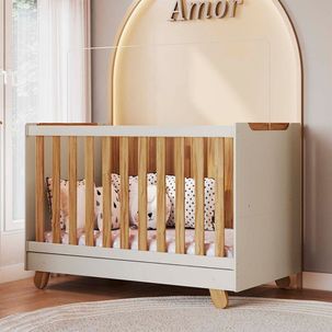 Berço Minicama 4 em 1 Americano 100% Mdf Levy Espresso Móveis OFF-WHITE/AMÊNDOA