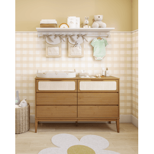 Cômoda para Quarto Infantil 6 Gavetas Madeira Maciça  Viena Palha Natural