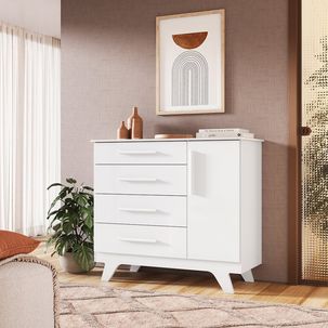 Cômoda 1 Porta e 4 Gavetas 100% Mdf Kakau Retrô Espresso Móveis Branco Brilho