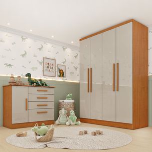 Conjunto Infantil com Guarda-Roupa e Cômoda Harmonia Espresso Móveis Cinamomo / Off White