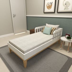 Cama Infantil com Pés em Pinus Milou Branco/Cinza Cristal