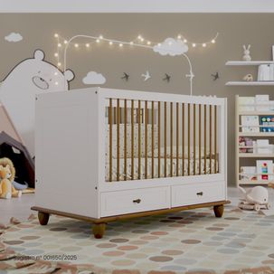 Berço Vira Cama em Mdf 96cm X 79,5cm Joy Off White/Nogueira