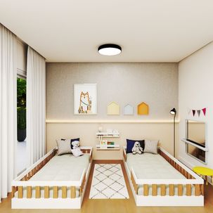 Conjunto com 2 Camas Infantil Montessoriana Solteiro Cori Yescasa Branco/Carvalho Mel