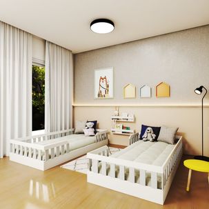 Conjunto com 2 Camas Infantil Montessoriana Solteiro Cori Yescasa Branco/Cinza Cristal