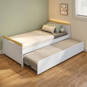 Bicama com Led na Cabeceira Petit Casatema Branco/Mel