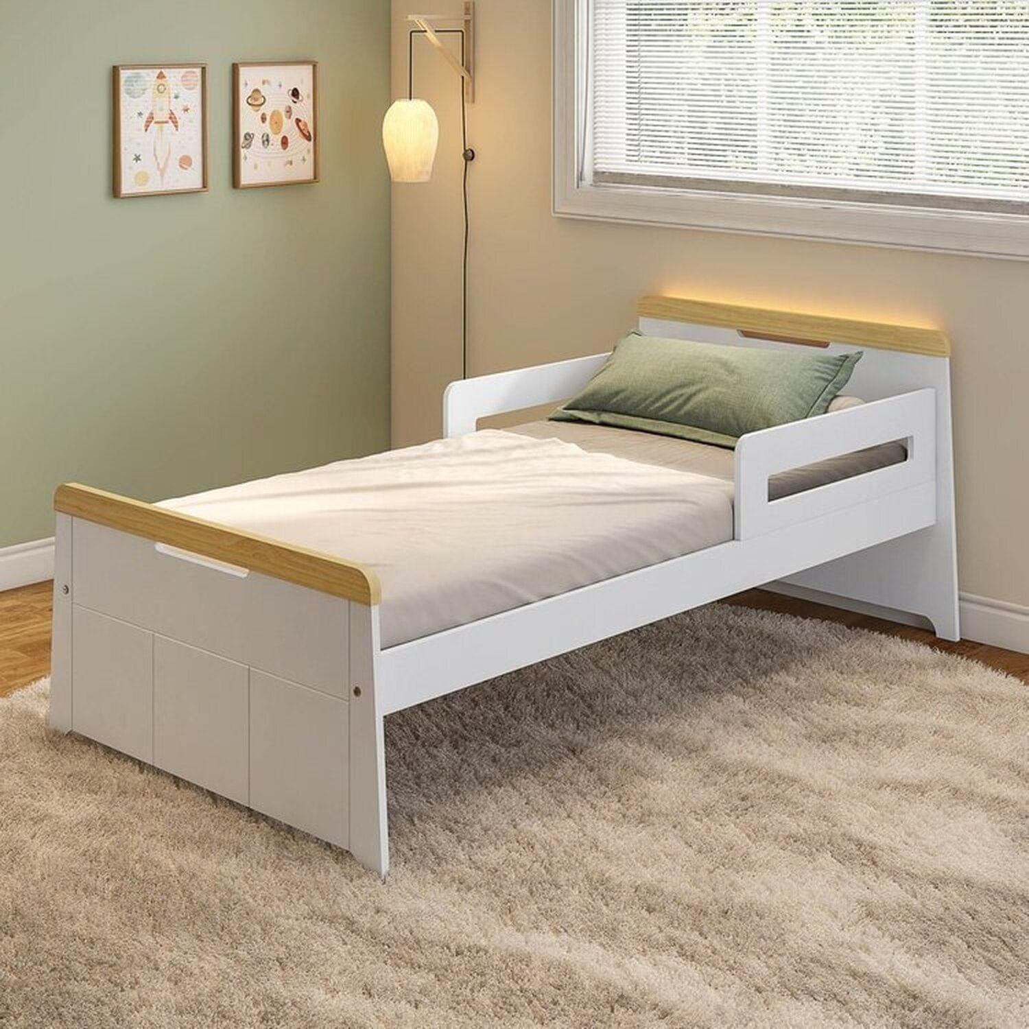 Cama Infantil com Led e Kit Grade de Proteção Petit Casatema Madeiraoriginals Branco/Mel
