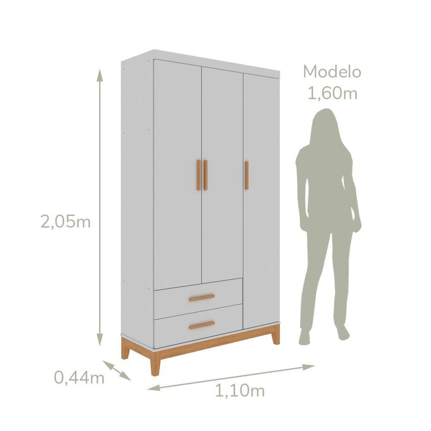 Guarda-Roupa de Bebê 3 Portas Hellen Branco/Betula Branco/Bétula