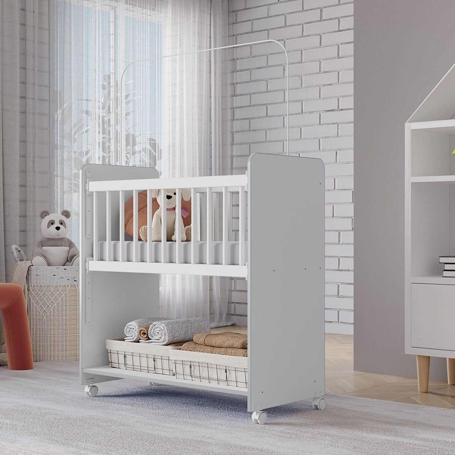 Mini Berço Infantil Multifuncional Nicho Organizador Aconchego Branco