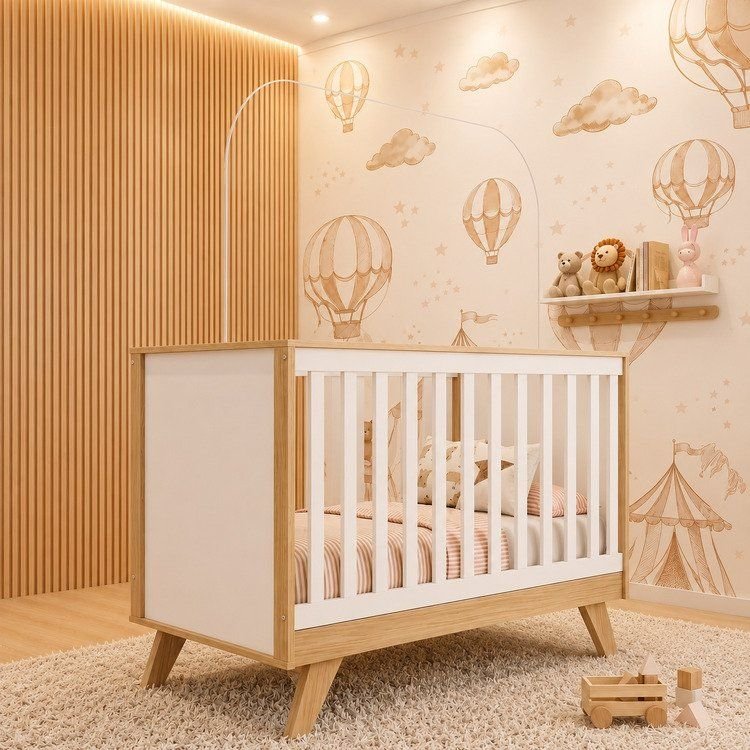 Berço Mini Cama Retro Theo Espresso Móveis Branco/Jequitibá