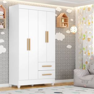 Guarda-roupa Infantil 4 Portas e 2 Gavetas em Mdp 12mm Acabamento Uv Lite Branco