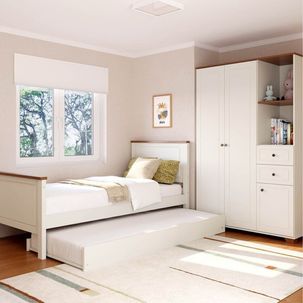 Quarto Juvenil Completo Bicama Solteiro e Guarda Roupa Ananda Casatema Off White/Mel
