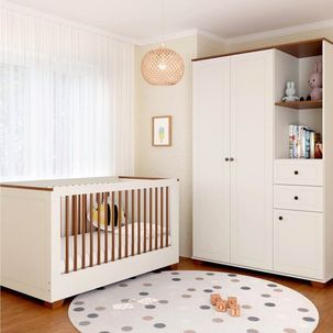 Quarto de Bebê Completo Berço Evolutivo e Guarda-roupa Ananda Casatema Off White/Mel