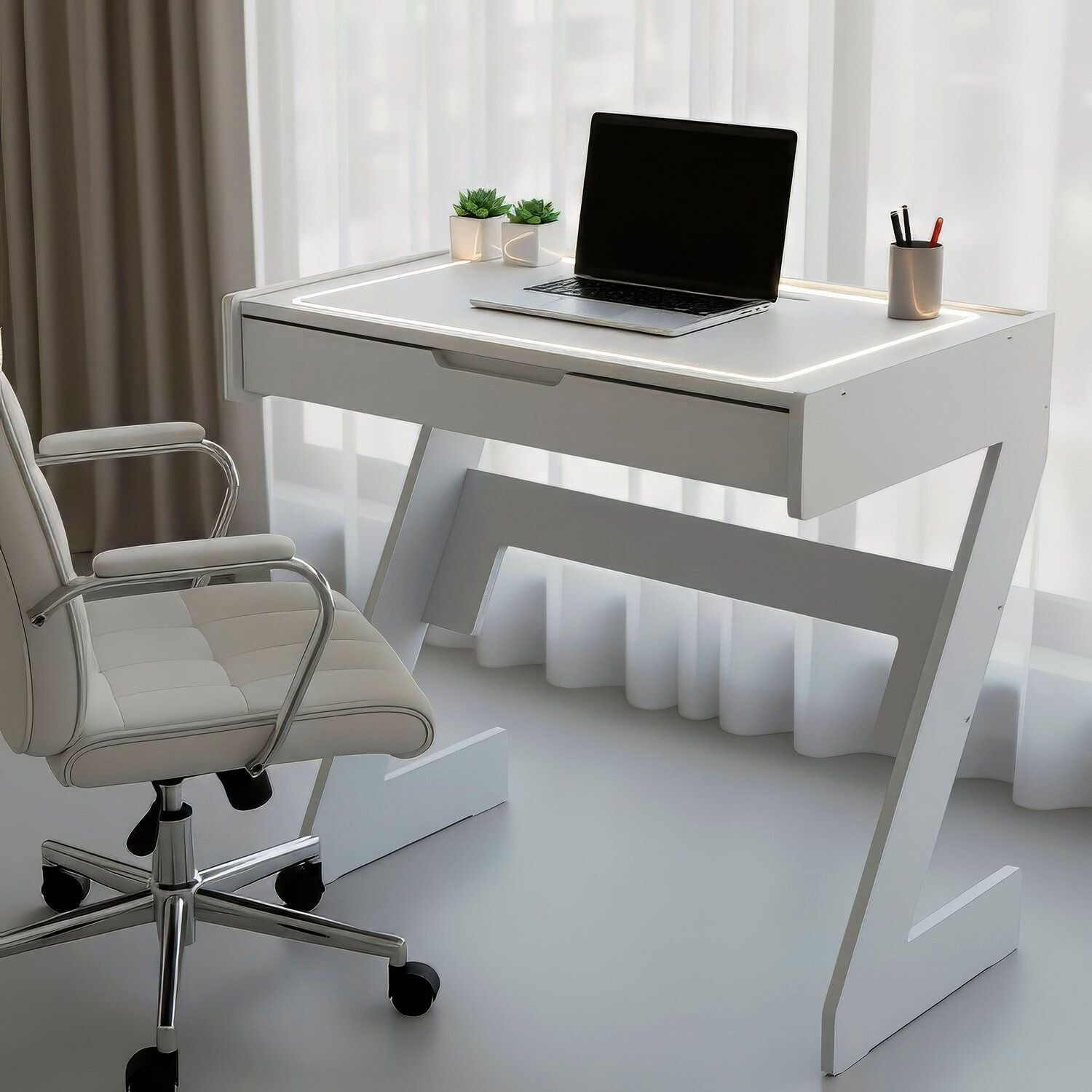 Escrivaninha para Escritório com Luz Branco Quente Neon Branco