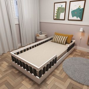 Cama Infantil Montessoriana Solteiro Sol II Branco/Preto