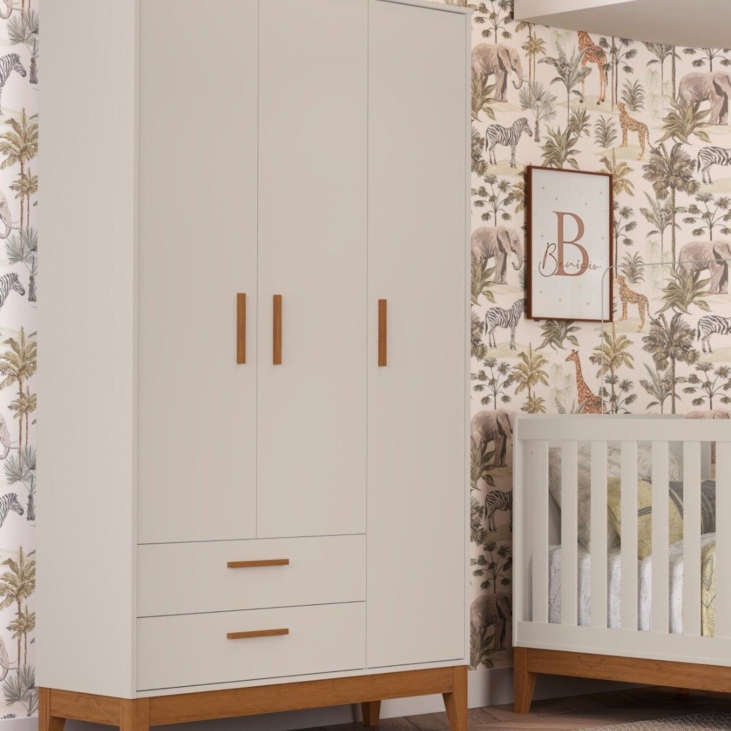 Guarda-roupa 3 Portas para Quarto de Bebê Flip Areia Fosco