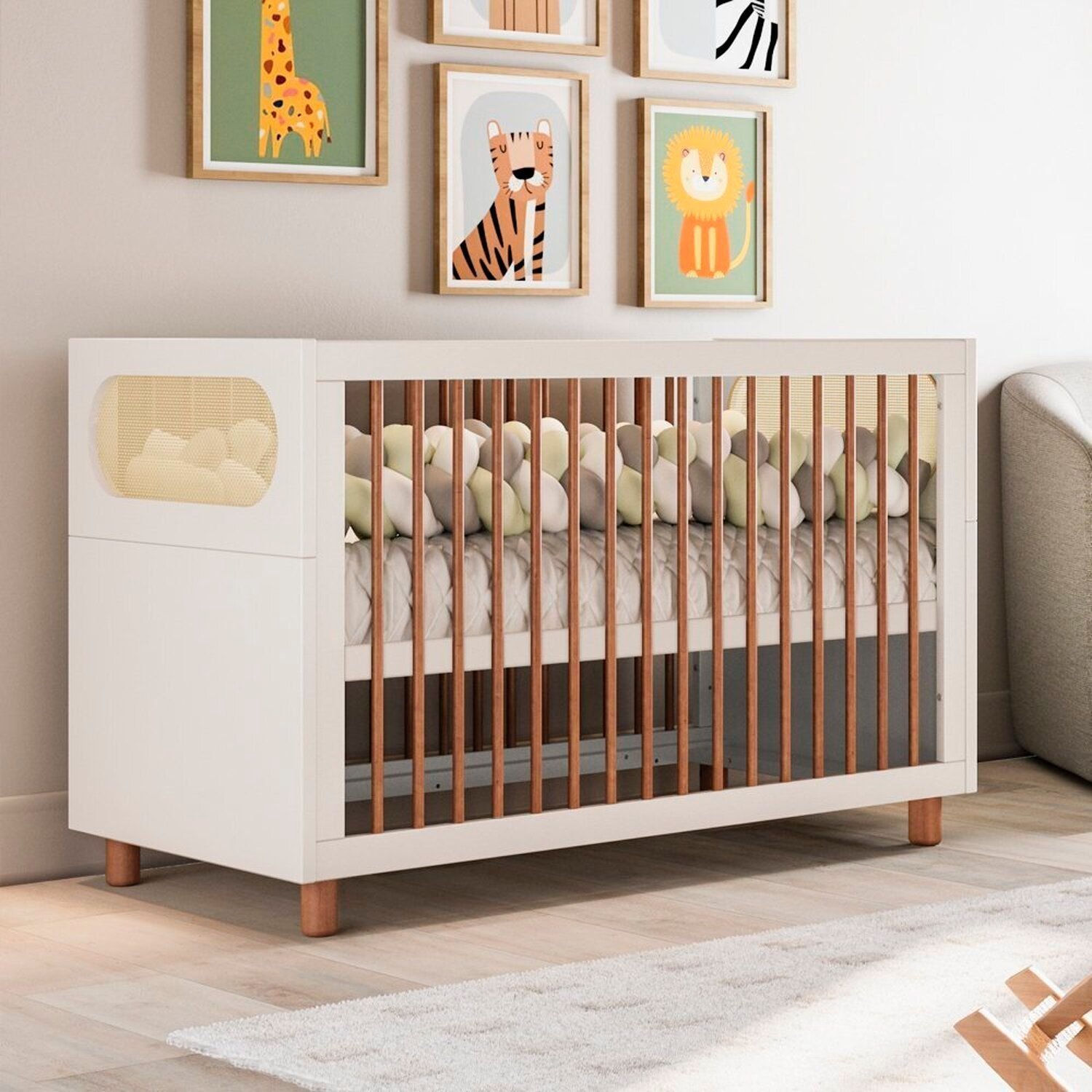 Berço 2 em 1 em Mdf 92cm X 76cm Aurora Areia/Jequitibá