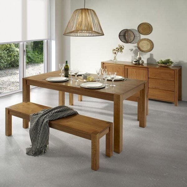 Conjunto Mesa com 2 Bancos e Buffet Madeira Maciça Primavera CabeCasa MadeiraOriginals Marrom