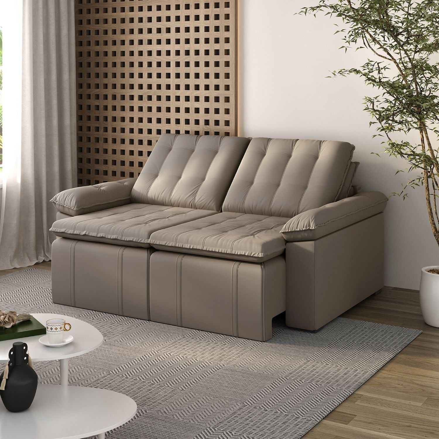 Sofá Cama Retrátil e Reclinável 3 Lugares 200cm Veludo com Molas Palmeira CabeCasa MadeiraOriginals Castor Castor