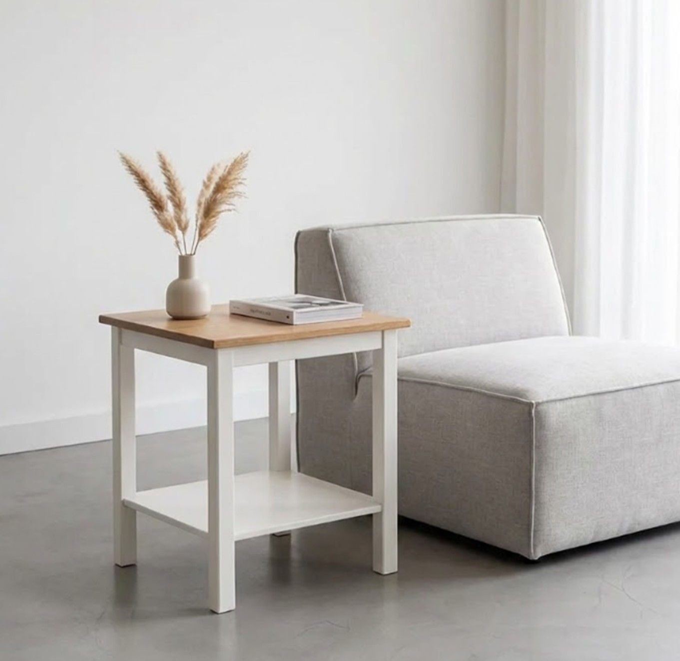 Mesa Lateral em Madeira Maciça Yescasa Branco Amêndoa/Branco