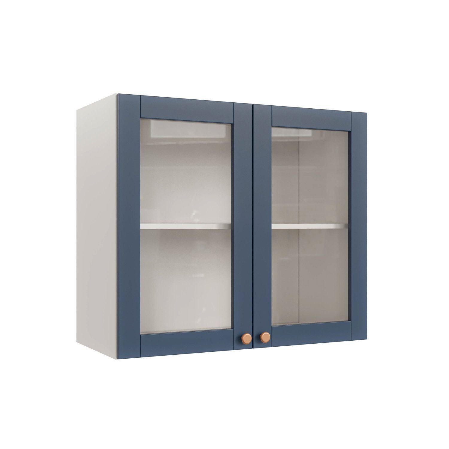 Armário Aéreo 2 Portas 80cm com Porta de Vidro Arizona CabeCasa MadeiraOriginals Branco/Azul