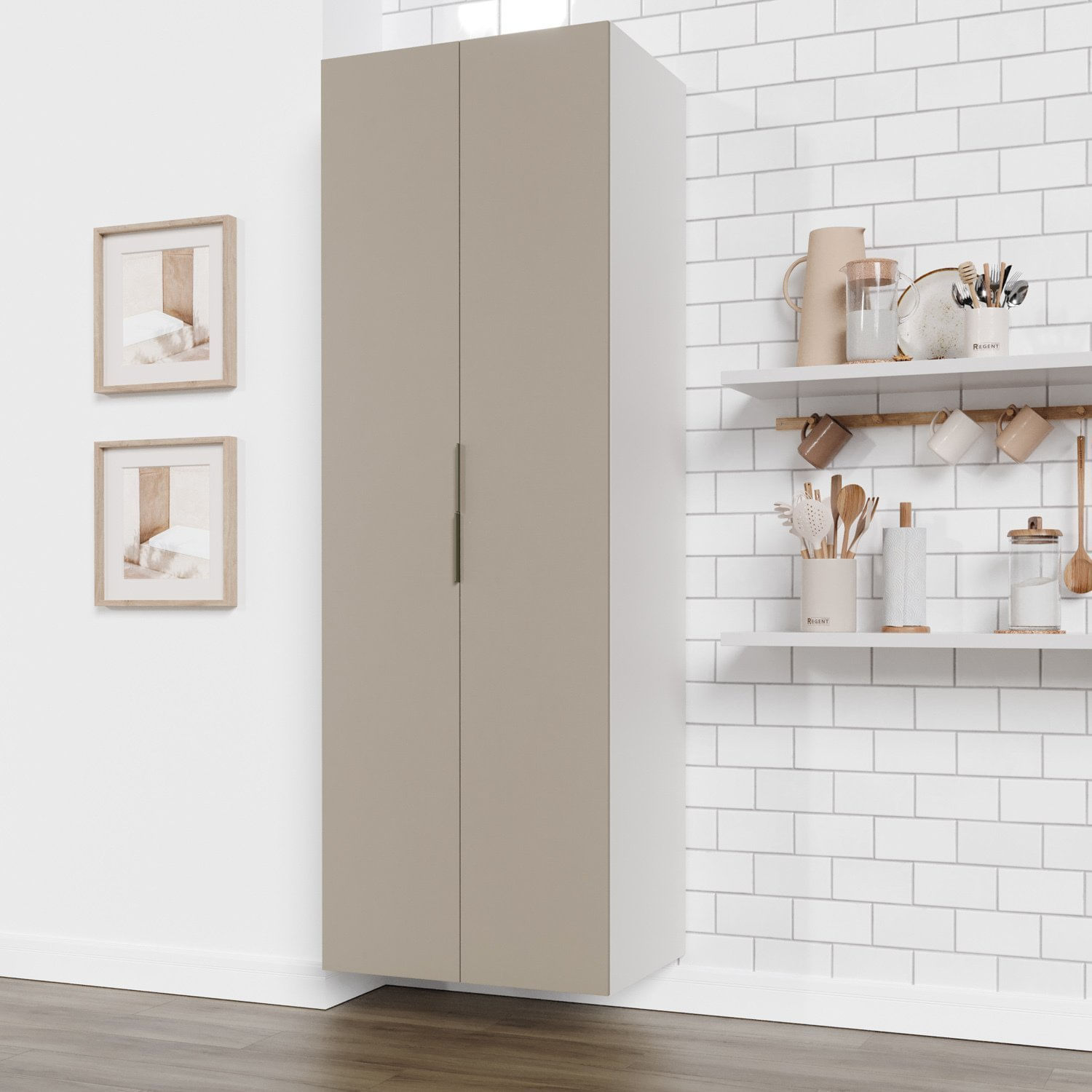 Armário Multiuso 2 Portas 70cm sem Rodapé Ipanema CabeCasa MadeiraOriginals Fendi Trama/Branco