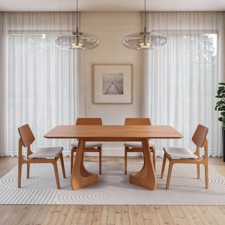 Kit Mesa de Jantar Paineira 180cm e 4 Cadeiras Jandaia CabeCasa MadeiraOriginals Bege/Amêndoa
