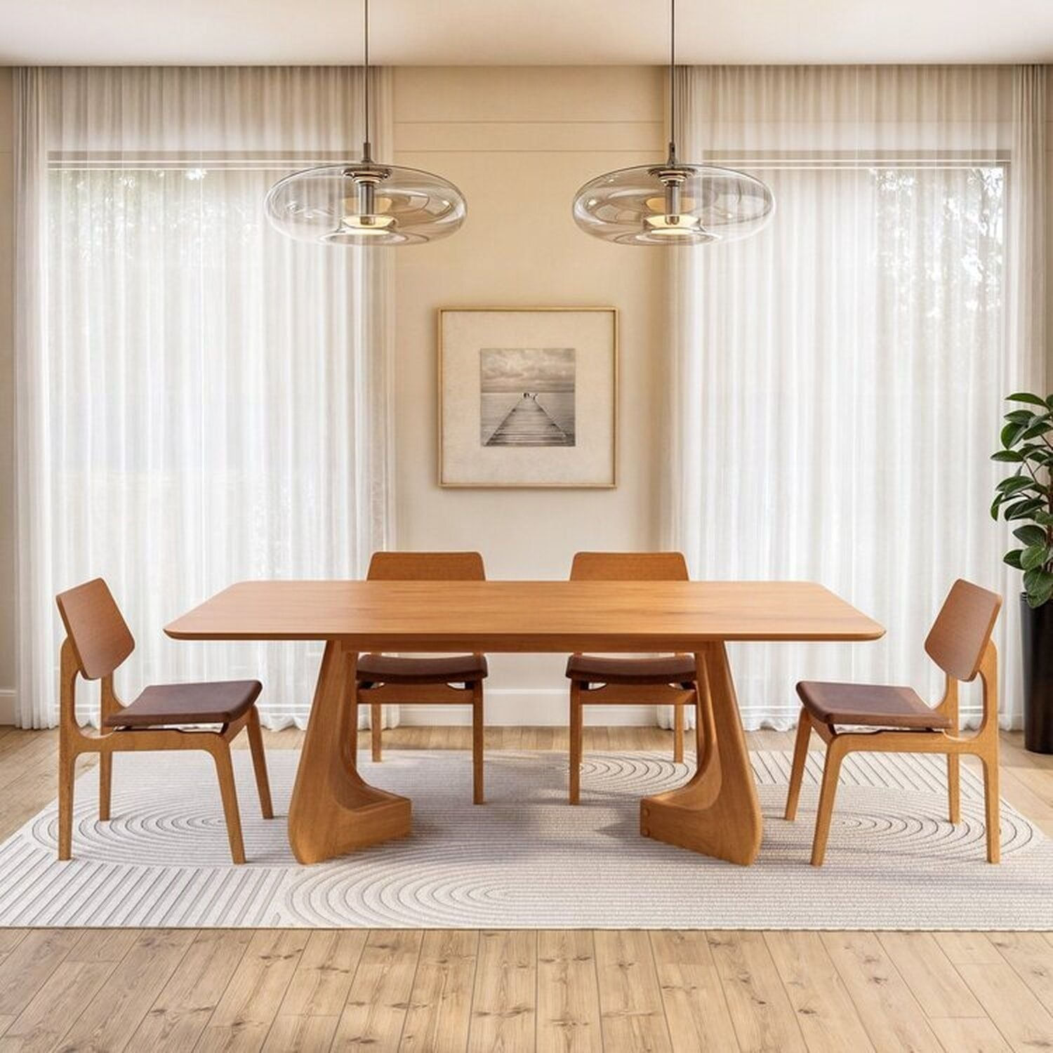 Kit Mesa de Jantar Paineira 210cm e 4 Cadeiras Jandaia CabeCasa MadeiraOriginals Caramelo/Amêndoa