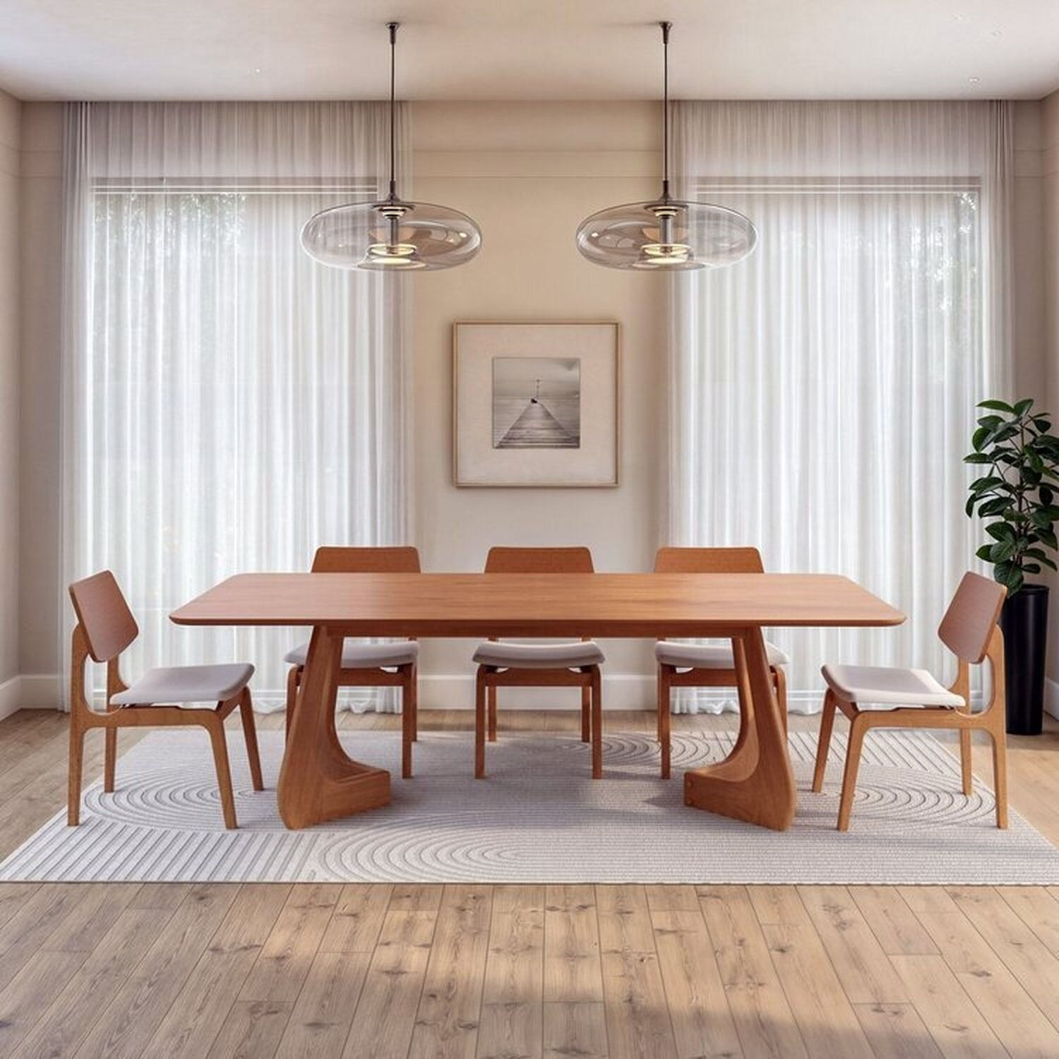 Kit Mesa de Jantar Paineira 240cm e 5 Cadeiras Jandaia CabeCasa MadeiraOriginals Bege/Amêndoa
