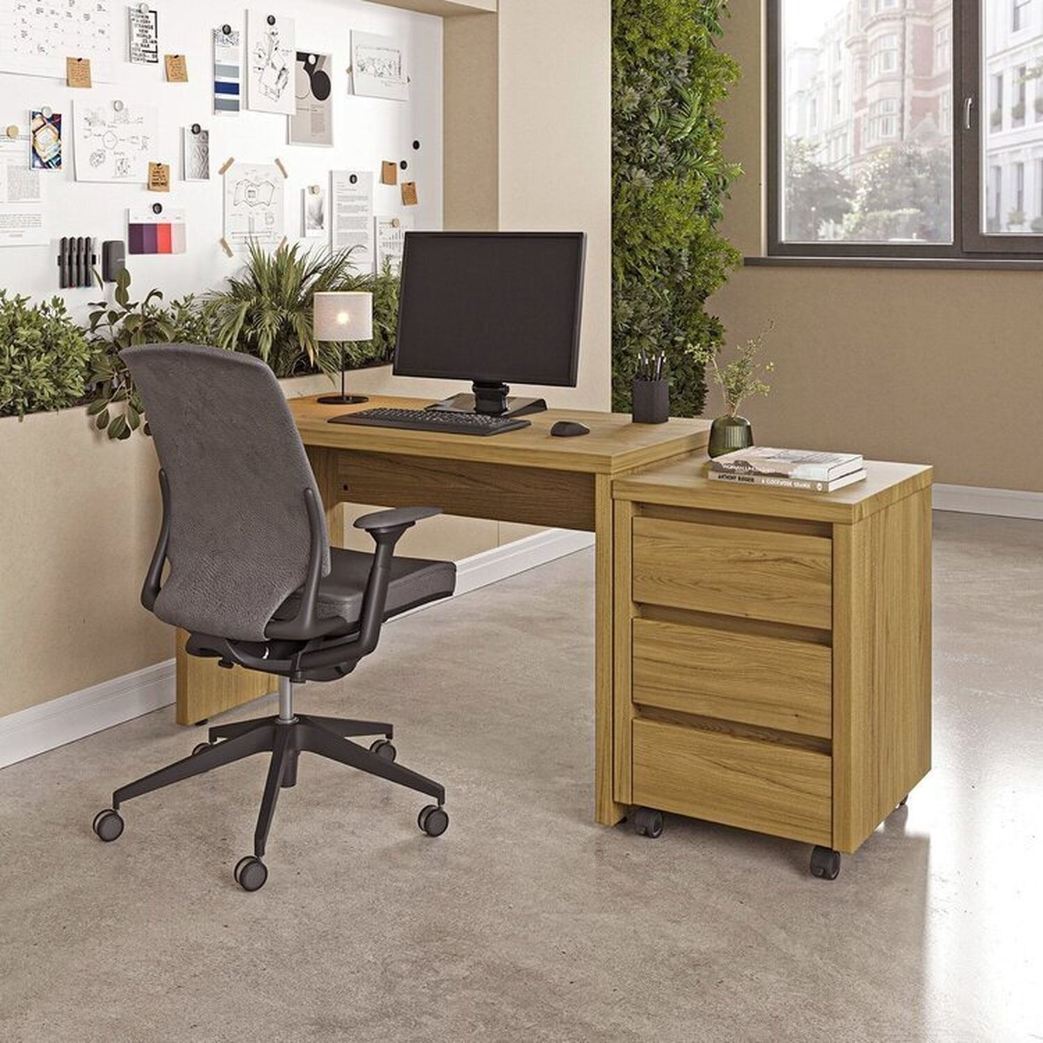 Escrivaninha Mesa Escritório com Gaveteiro com Rodízio Ficus 170cm CabeCasa MadeiraOriginals Rovere Marrom Rovere