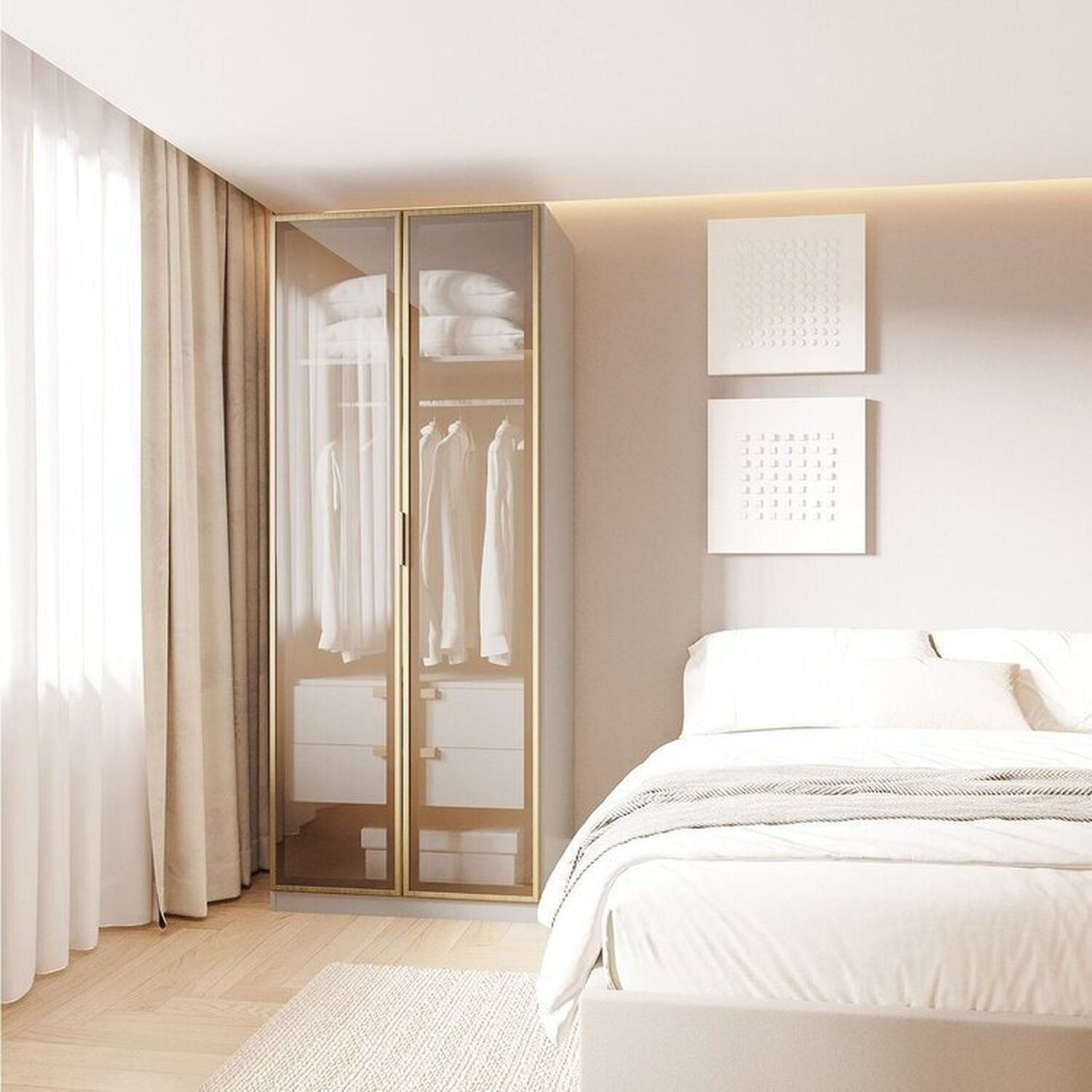 Guarda-Roupa Modular 80cm com Portas Reflecta e Gaveteiro Jade CabeCasa MadeiraOriginals Cinza Urbano