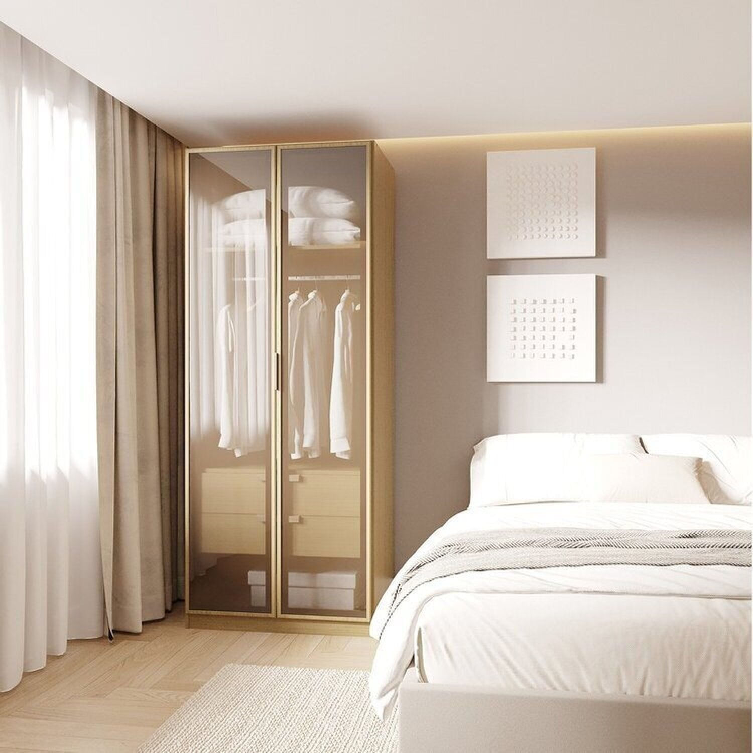 Guarda-Roupa Modular 80cm com Portas Reflecta e Gaveteiro Jade CabeCasa MadeiraOriginals Avelã