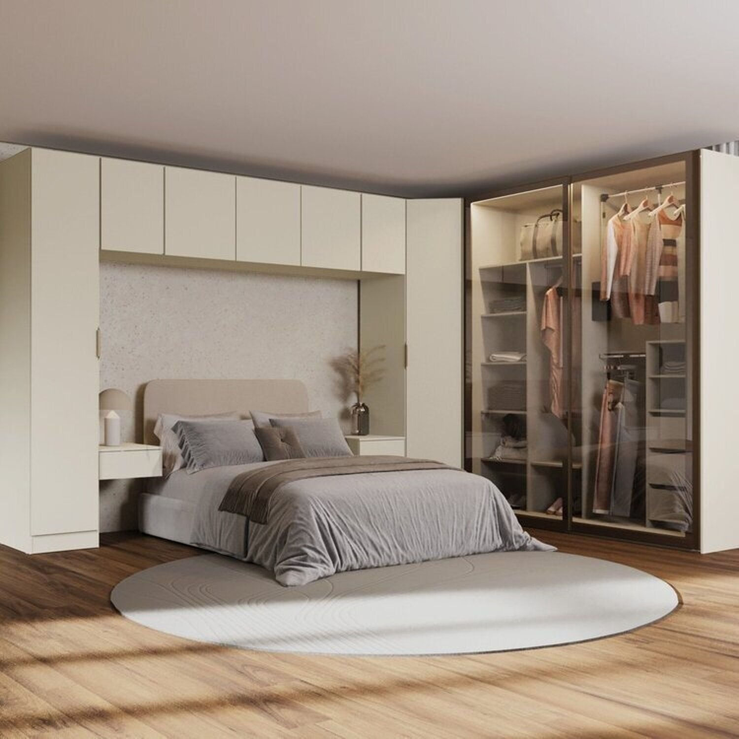 Guarda-Roupa Modulado de Canto Obliquo 8 Peças 9 Portas Reflectas Orion CabeCasa MadeiraOriginals Aveia