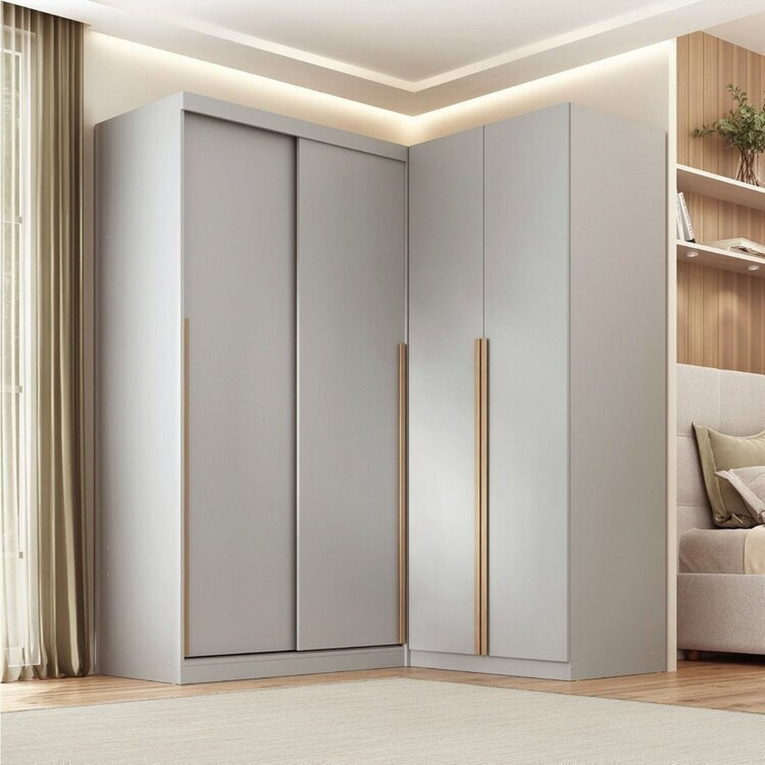 Guarda-roupa Modular de Canto 2 Peças 2 Portas com 2 Portas de Correr Jade CabeCasa MadeiraOriginals Cinza Urbano