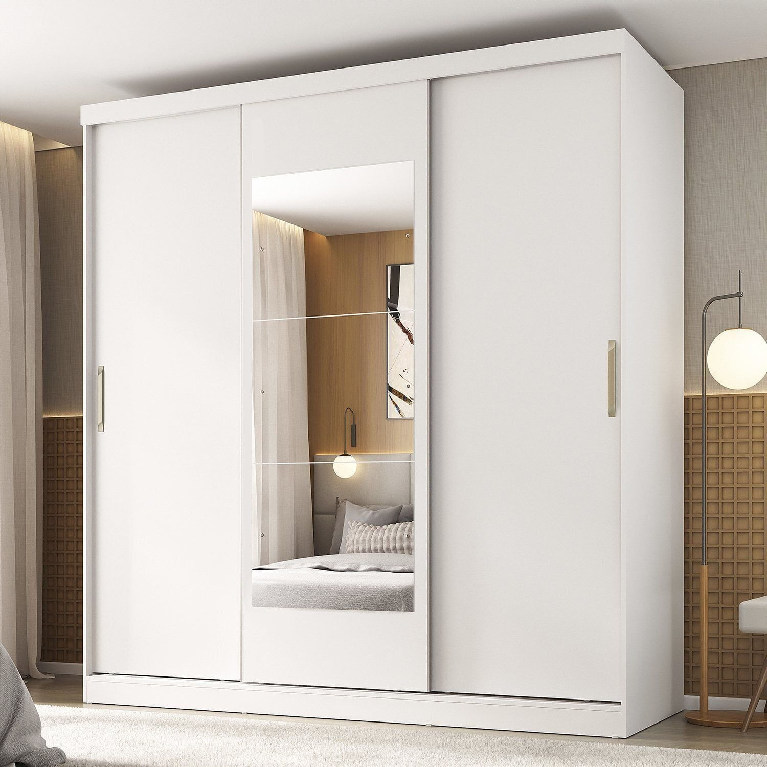 Guarda-Roupa 3 Portas com Espelho Araçá CabeCasa MadeiraOriginals Branco Branco