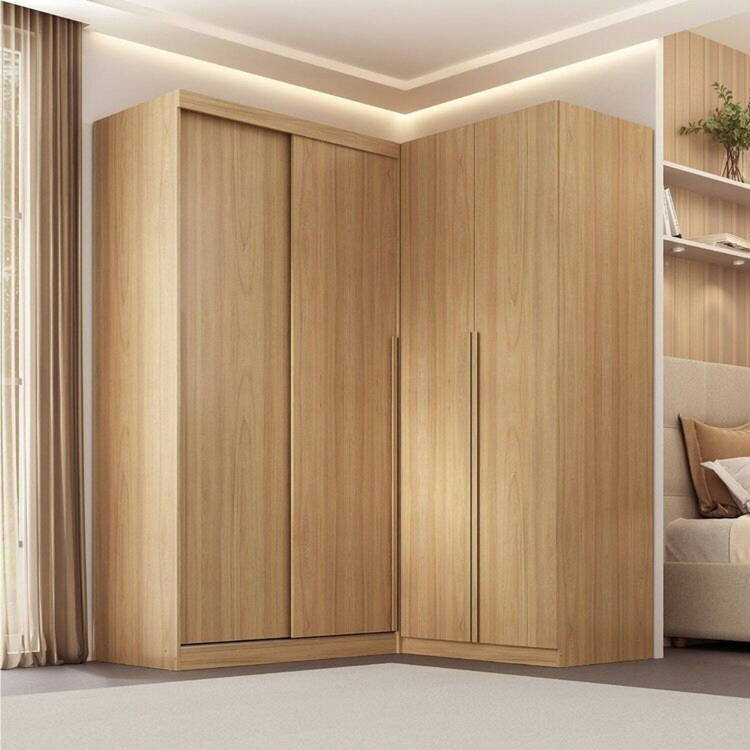 Guarda-roupa Modular de Canto 2 Peças 4 Portas com 2 Portas de Correr Jade CabeCasa MadeiraOriginals Avelã