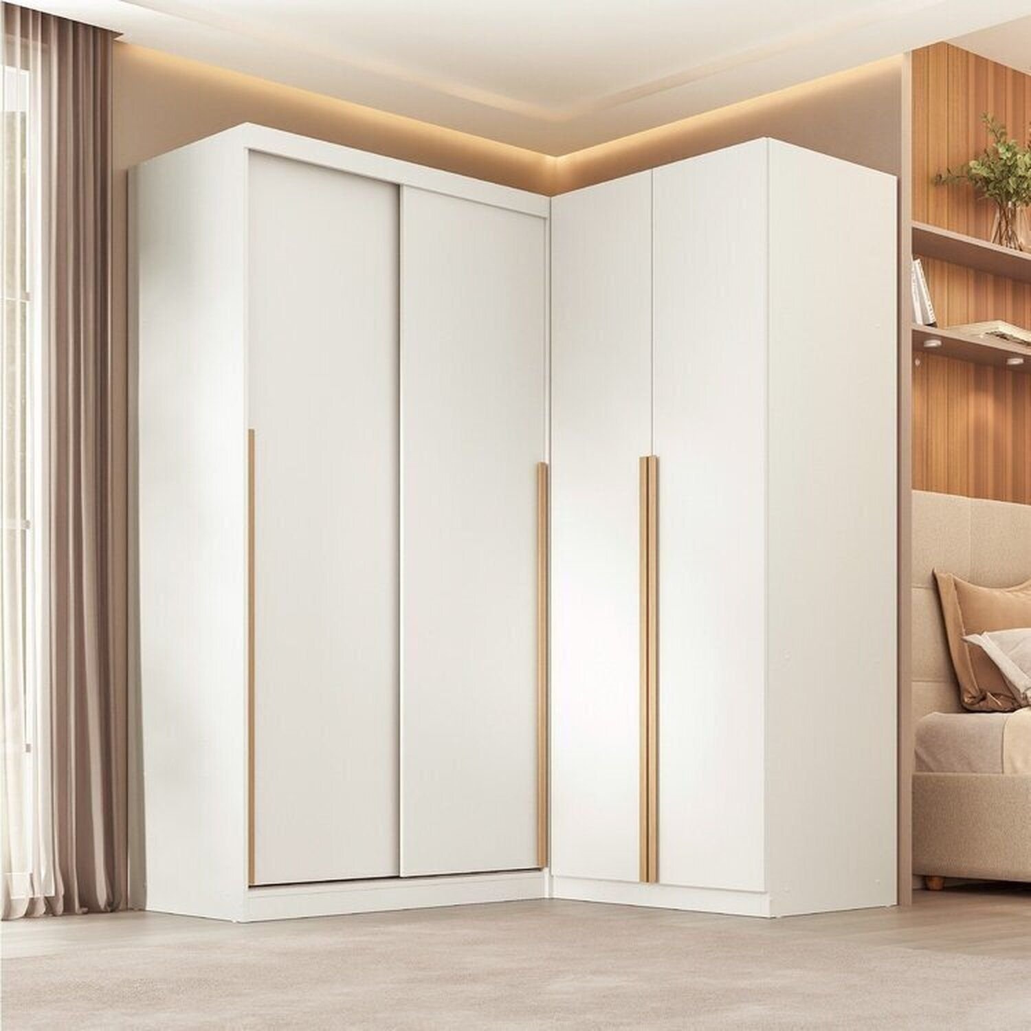 Guarda-roupa Modular de Canto 2 Peças 2 Portas com 2 Portas de Correr Jade CabeCasa MadeiraOriginals Branco Fosco