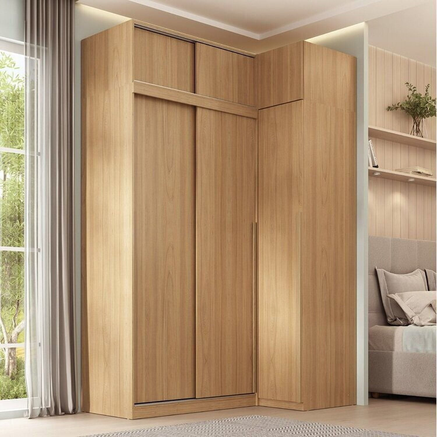Guarda-roupa Modular de Canto 4 Peças 6 Portas com 4 Portas de Correr Jade CabeCasa MadeiraOriginals Avelã
