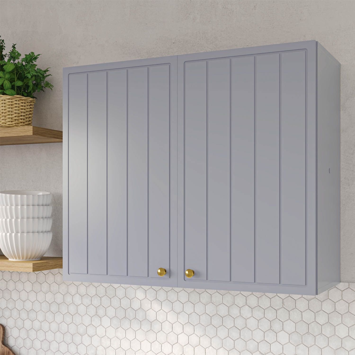 Armário Aéreo 2 Portas 80cm Marselha Cabecasa Madeiraoriginals Azul Sereno
